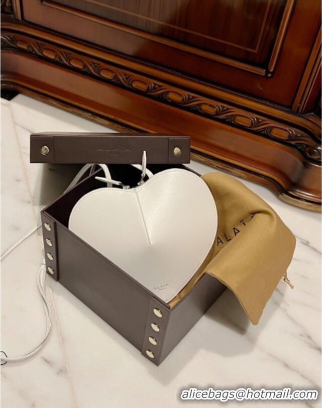 Shop Grade Alaia Le Cœur Heart Bag in Calfskin Leather 0527 White 2024