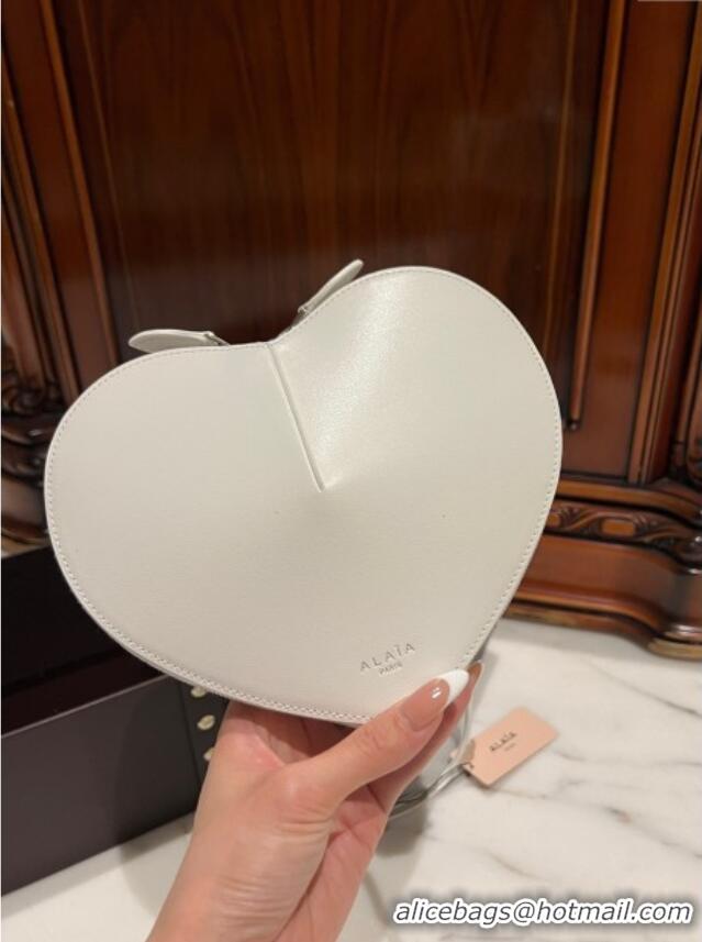 Shop Grade Alaia Le Cœur Heart Bag in Calfskin Leather 0527 White 2024