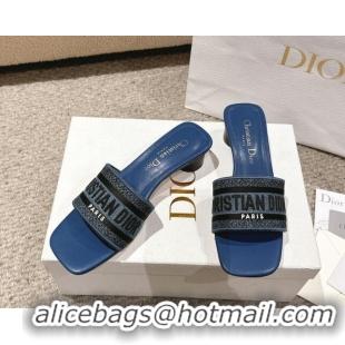 Good Looking Dior Dway Heel Slides Sandal 3.5cm in Classic Embroidered Denim Blue 1231021