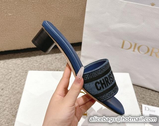 Good Looking Dior Dway Heel Slides Sandal 3.5cm in Classic Embroidered Denim Blue 1231021