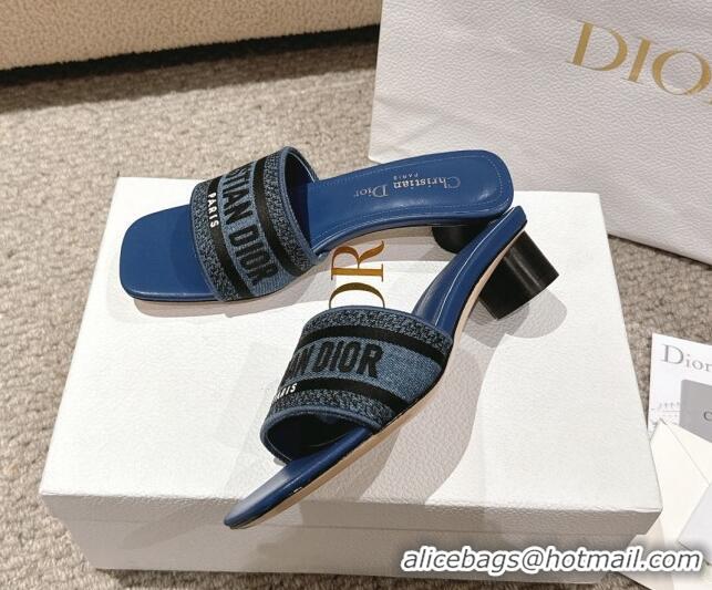 Good Looking Dior Dway Heel Slides Sandal 3.5cm in Classic Embroidered Denim Blue 1231021