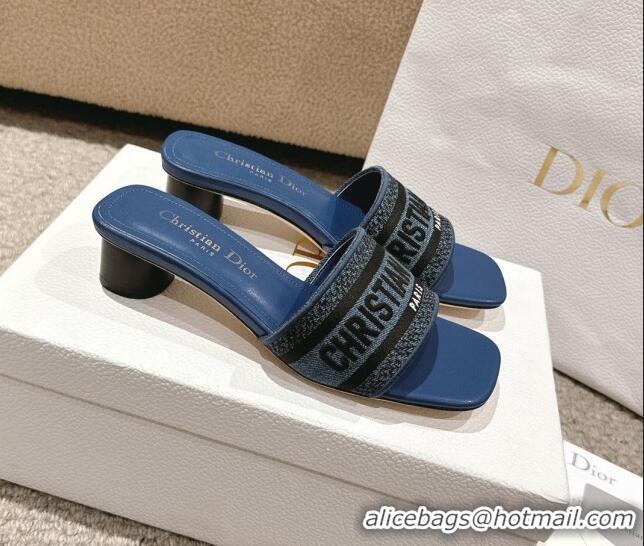 Good Looking Dior Dway Heel Slides Sandal 3.5cm in Classic Embroidered Denim Blue 1231021