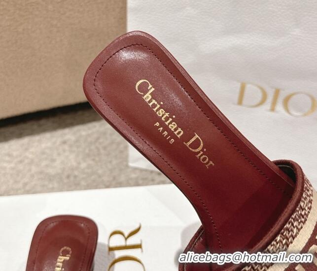 Best Grade Dior Dway Heel Slides Sandal 3.5cm in Classic Embroidered Cotton Burgundy 1231022