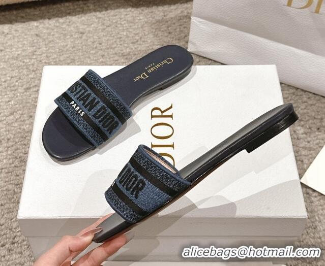 Big Discount Dior Dway Flat Slides Sandal in Classic Embroidered Denim Dark Blue 1231023