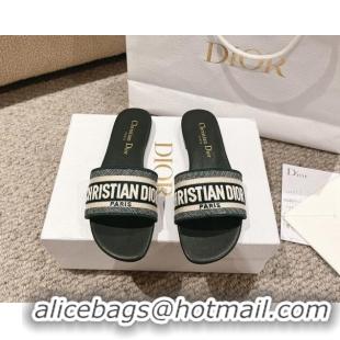 Good Product Dior Dway Flat Slides Sandal in Classic Embroidered Cotton Green 1231025