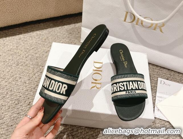 Good Product Dior Dway Flat Slides Sandal in Classic Embroidered Cotton Green 1231025