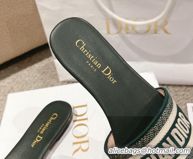 Good Product Dior Dway Flat Slides Sandal in Classic Embroidered Cotton Green 1231025