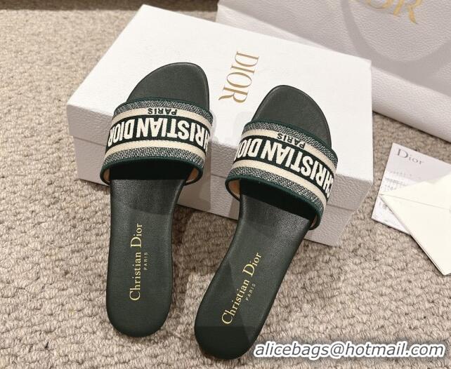 Good Product Dior Dway Flat Slides Sandal in Classic Embroidered Cotton Green 1231025