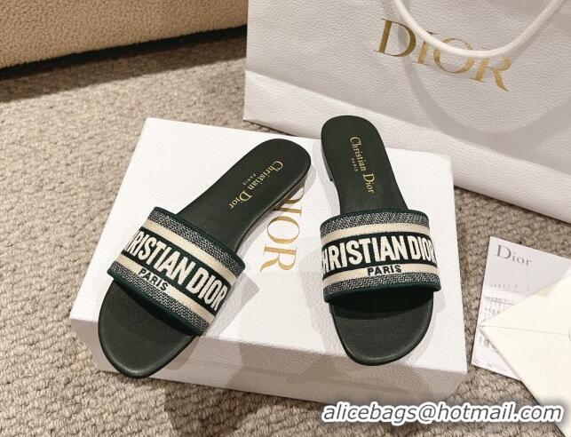 Good Product Dior Dway Flat Slides Sandal in Classic Embroidered Cotton Green 1231025