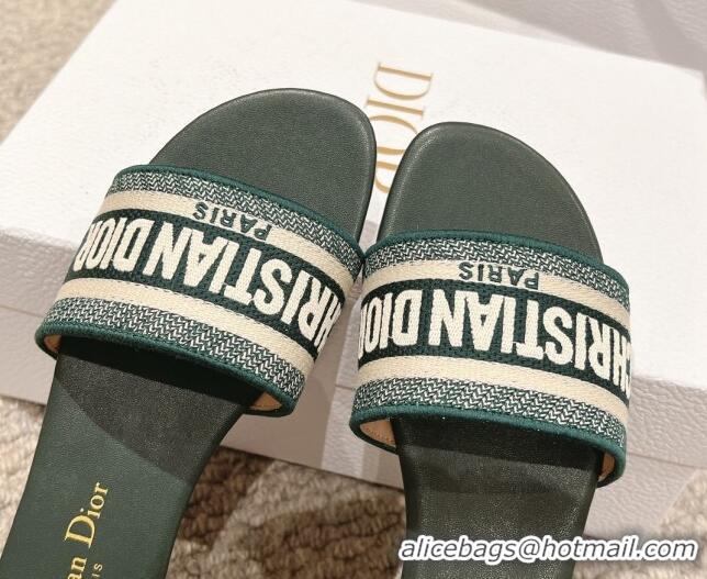 Good Product Dior Dway Flat Slides Sandal in Classic Embroidered Cotton Green 1231025