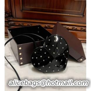 Best Quality Alaia Le Cœur Heart Bag with Strass Stud Allover in Patent Leather 0621 Black 2024