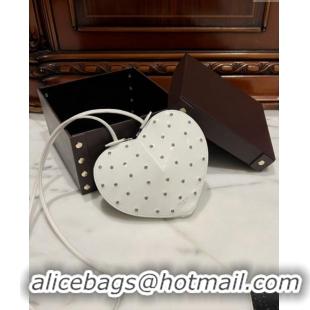 Pretty Style Alaia Le Cœur Heart Bag with Strass Stud Allover in Patent Leather 0621 White 2024