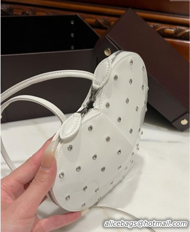 Pretty Style Alaia Le Cœur Heart Bag with Strass Stud Allover in Patent Leather 0621 White 2024