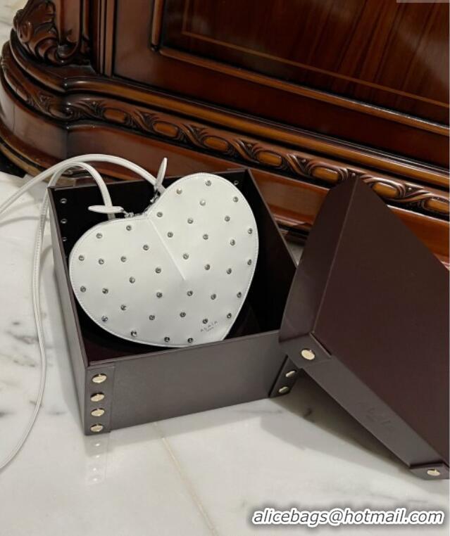 Pretty Style Alaia Le Cœur Heart Bag with Strass Stud Allover in Patent Leather 0621 White 2024