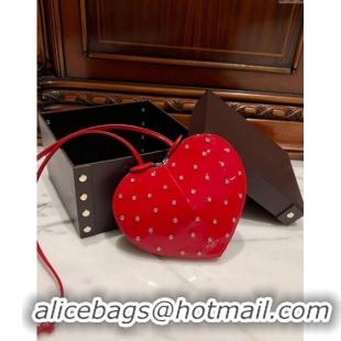 Luxury Cheap Alaia Le Cœur Heart Bag with Strass Stud Allover in Patent Leather 0621 Red 2024