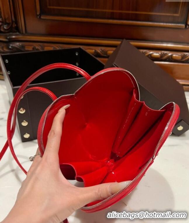 Luxury Cheap Alaia Le Cœur Heart Bag with Strass Stud Allover in Patent Leather 0621 Red 2024