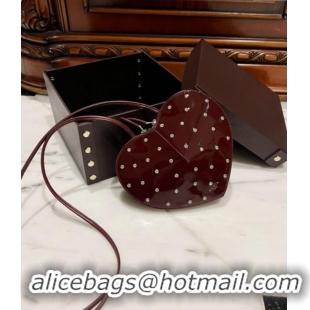 Best Price Alaia Le Cœur Heart Bag with Strass Stud Allover in Patent Leather 0621 Burgundy 2024