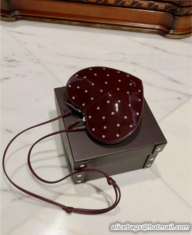 Best Price Alaia Le Cœur Heart Bag with Strass Stud Allover in Patent Leather 0621 Burgundy 2024