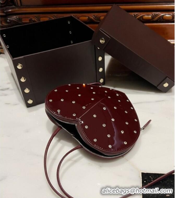 Best Price Alaia Le Cœur Heart Bag with Strass Stud Allover in Patent Leather 0621 Burgundy 2024