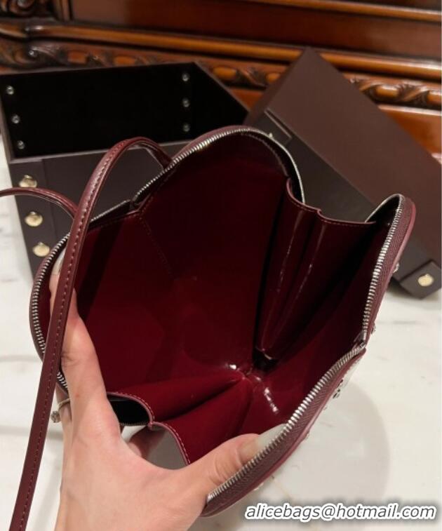 Best Price Alaia Le Cœur Heart Bag with Strass Stud Allover in Patent Leather 0621 Burgundy 2024