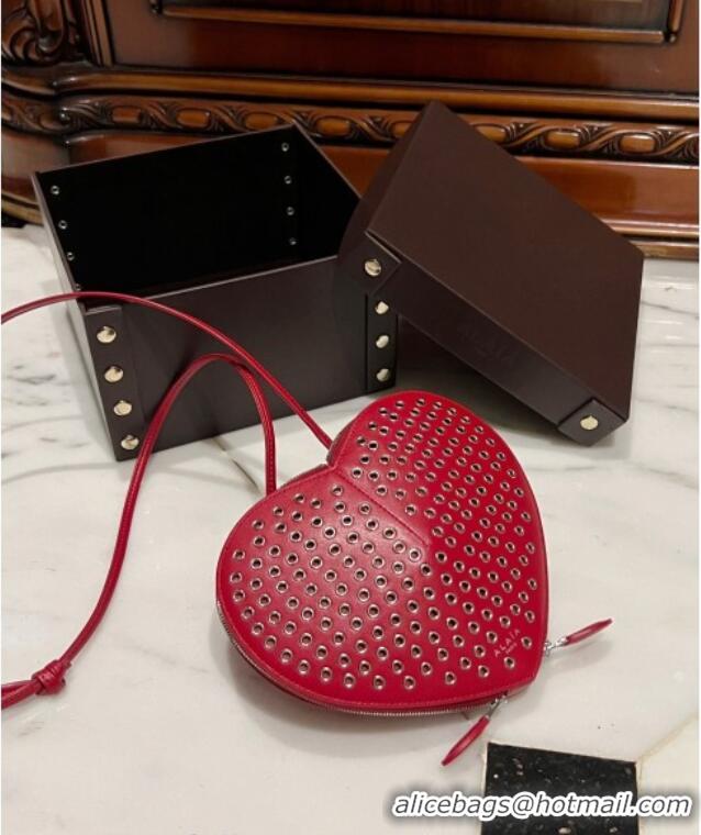 New Design Alaia Le Cœur Heart Bag with Eyelet in Lux Leather 0621 Red 2024