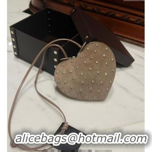 Top Design Alaia Le Cœur Heart Bag with Strass Stud Allover in Suede 0808 Grey 2024