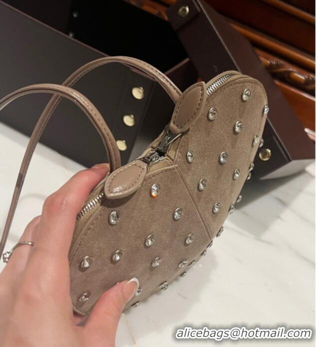 Top Design Alaia Le Cœur Heart Bag with Strass Stud Allover in Suede 0808 Grey 2024