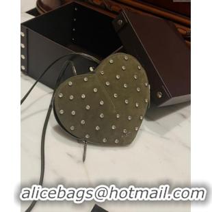 New Fashion Alaia Le Cœur Heart Bag with Strass Stud Allover in Suede 0808 Green 2024