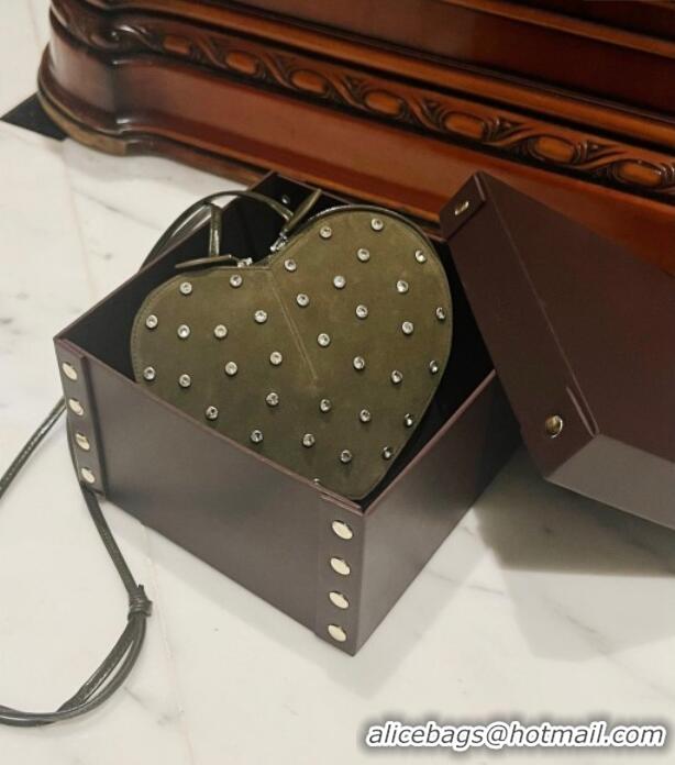 New Fashion Alaia Le Cœur Heart Bag with Strass Stud Allover in Suede 0808 Green 2024