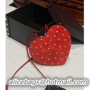 Luxury Cheap Alaia Le Cœur Heart Bag with Strass Stud Allover in Suede 0808 Red 2024