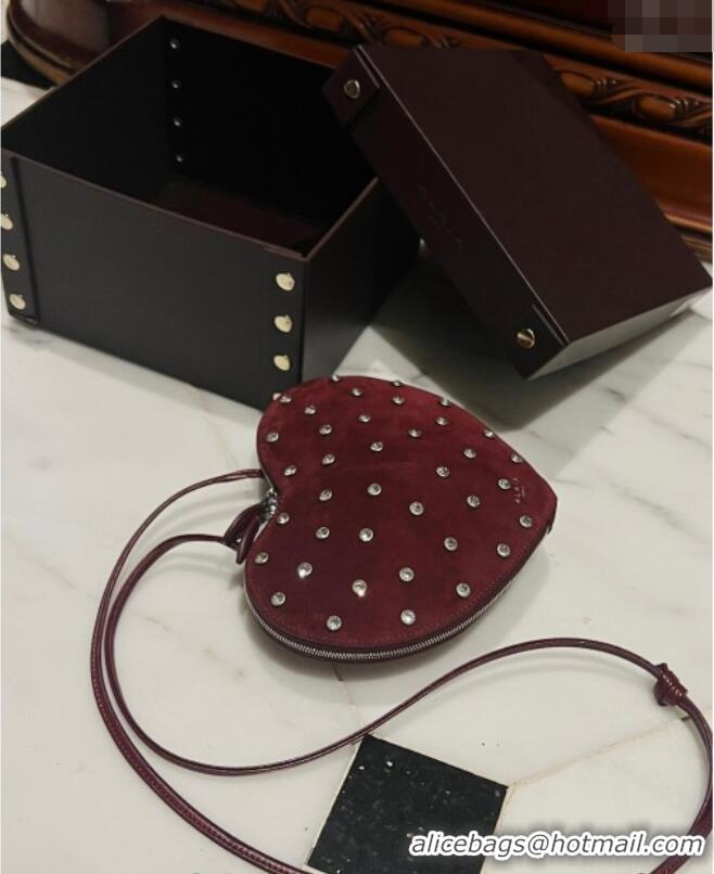 Best Quality Alaia Le Cœur Heart Bag with Strass Stud Allover in Suede 0808 Dark Burgundy 2024