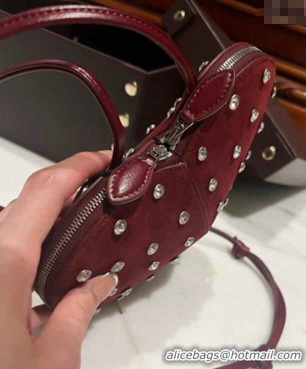 Best Quality Alaia Le Cœur Heart Bag with Strass Stud Allover in Suede 0808 Dark Burgundy 2024