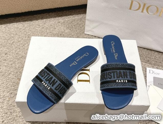 Good Quality Dior Dway Flat Slides Sandal in Classic Embroidered Denim Blue 1231026