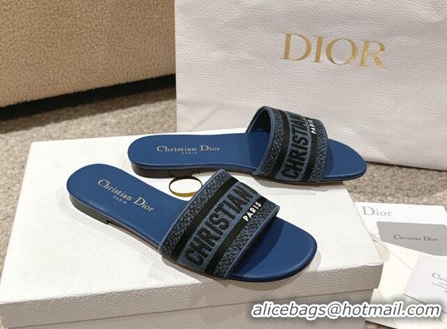 Good Quality Dior Dway Flat Slides Sandal in Classic Embroidered Denim Blue 1231026