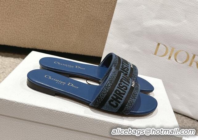 Good Quality Dior Dway Flat Slides Sandal in Classic Embroidered Denim Blue 1231026