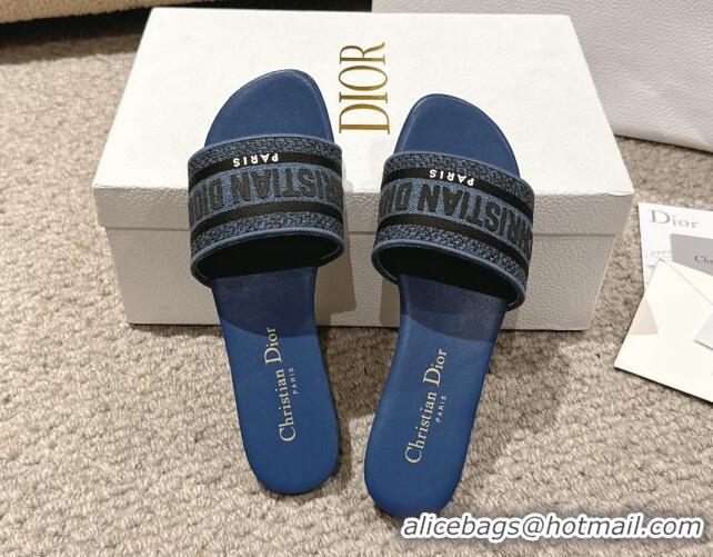 Good Quality Dior Dway Flat Slides Sandal in Classic Embroidered Denim Blue 1231026