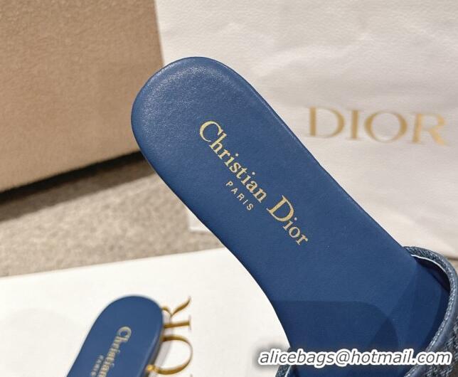 Good Quality Dior Dway Flat Slides Sandal in Classic Embroidered Denim Blue 1231026