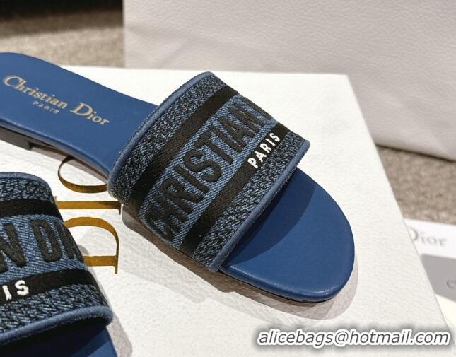 Good Quality Dior Dway Flat Slides Sandal in Classic Embroidered Denim Blue 1231026