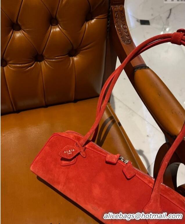 Top Grade Alaia Le Tecket Medium Long Shoulder bag in Suede 0808 Red 2024