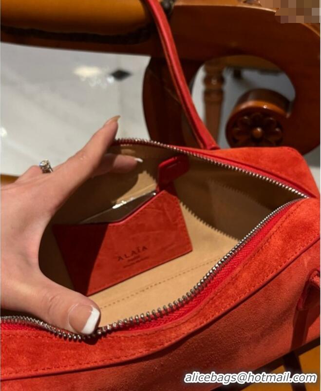 Top Grade Alaia Le Tecket Medium Long Shoulder bag in Suede 0808 Red 2024