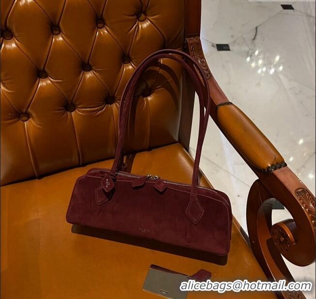 Famous Brand Alaia Le Tecket Medium Long Shoulder bag in Suede 0808 Dark Burgundy 2024