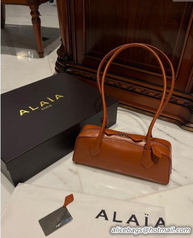 New Design Alaia Le Tecket Medium Long Shoulder bag in Leather 0808 Golden Brown 2024