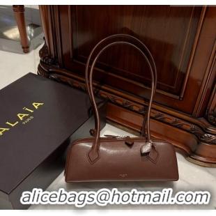 Best Price Alaia Le Tecket Medium Long Shoulder bag in Leather 0808 Dark Brown 2024