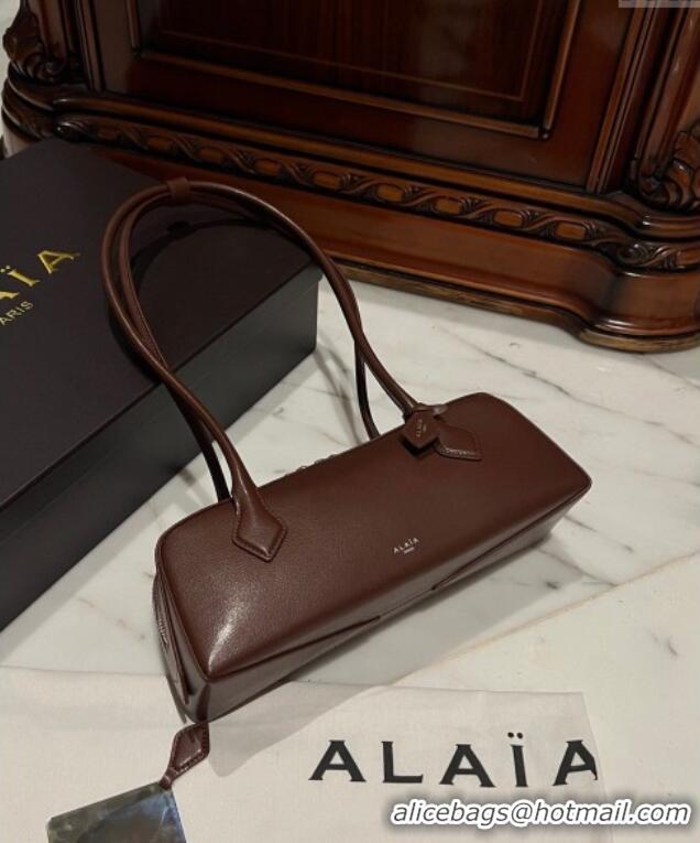 Best Price Alaia Le Tecket Medium Long Shoulder bag in Leather 0808 Dark Brown 2024