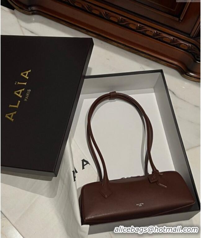 Best Price Alaia Le Tecket Medium Long Shoulder bag in Leather 0808 Dark Brown 2024