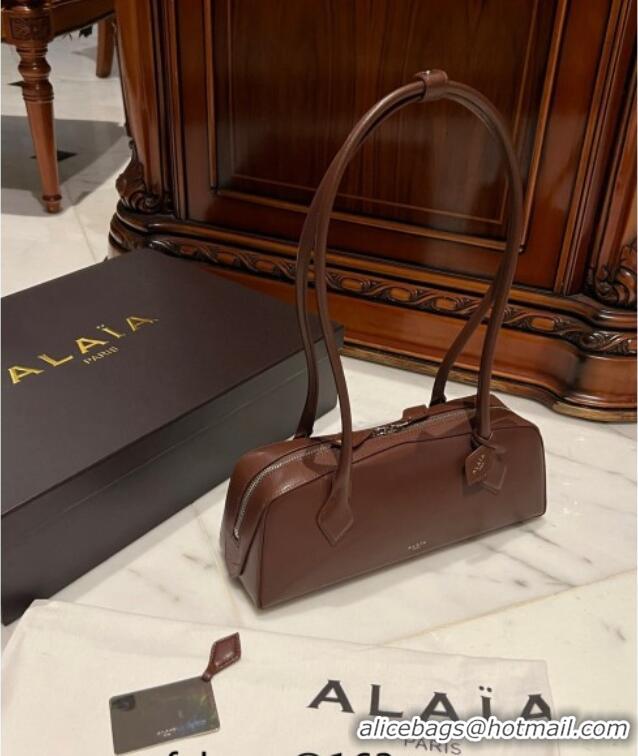 Best Price Alaia Le Tecket Medium Long Shoulder bag in Leather 0808 Dark Brown 2024