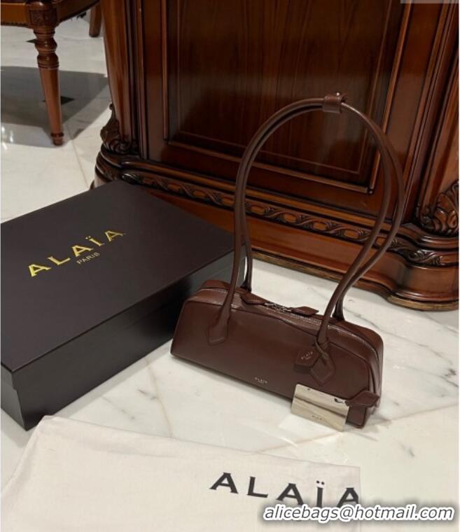 Best Price Alaia Le Tecket Medium Long Shoulder bag in Leather 0808 Dark Brown 2024