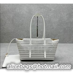 Top Quality Alaia Mina Large Tote bag in Laser-cut leather 4422 White 2024