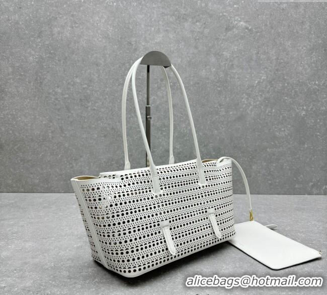 Top Quality Alaia Mina Large Tote bag in Laser-cut leather 4422 White 2024