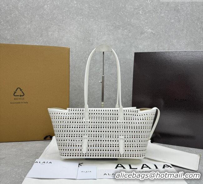 Top Quality Alaia Mina Large Tote bag in Laser-cut leather 4422 White 2024